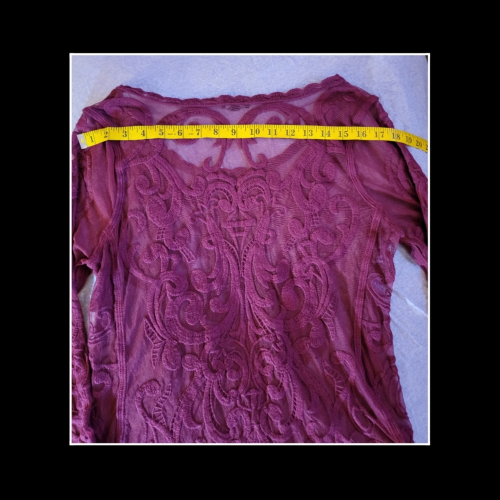 Sheer Burgundy/wine Lace Long Sleeve Shirt - Picture 4 of 9